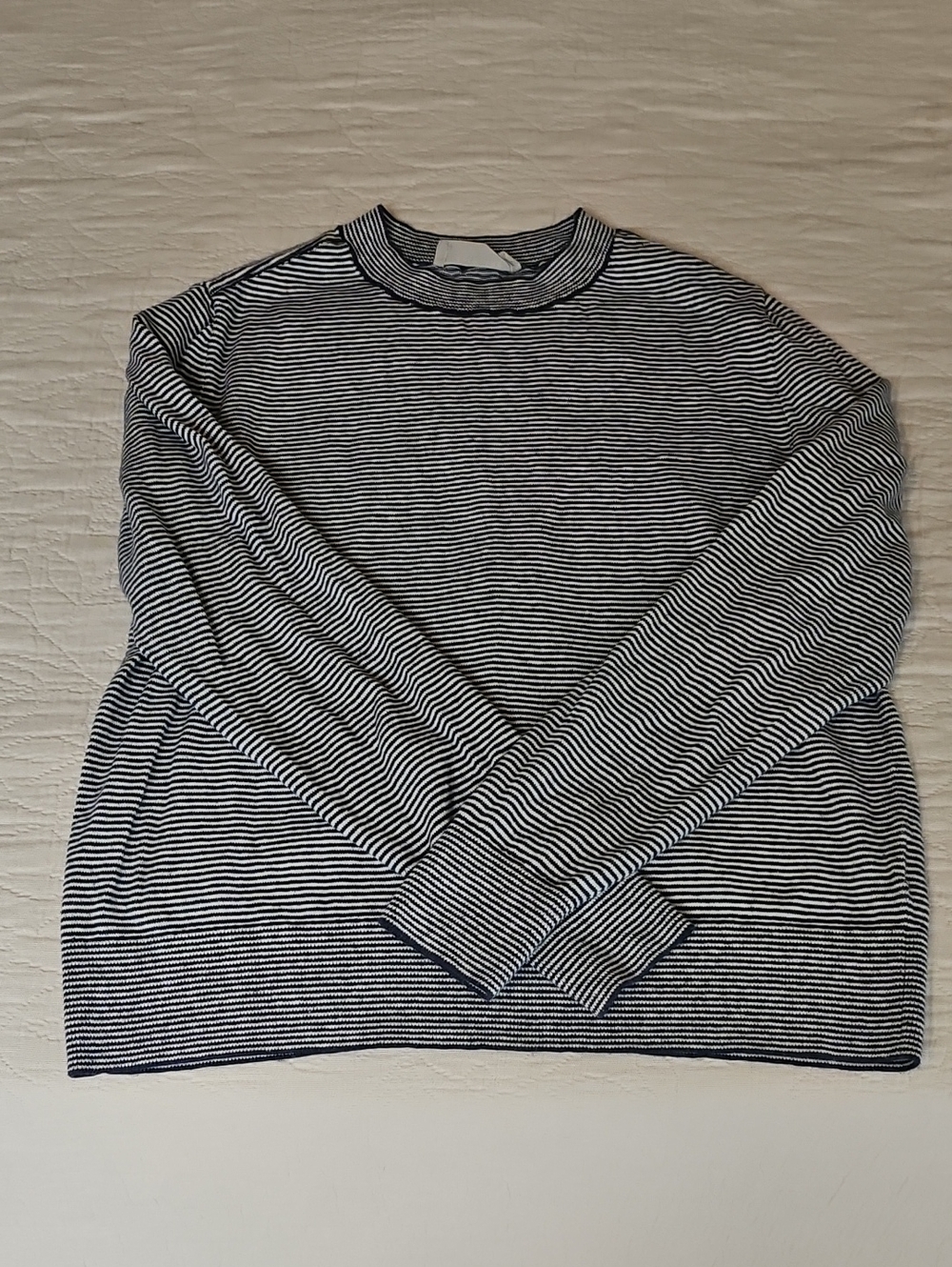 Everlane Navy and White Striped Crewneck Sweater
